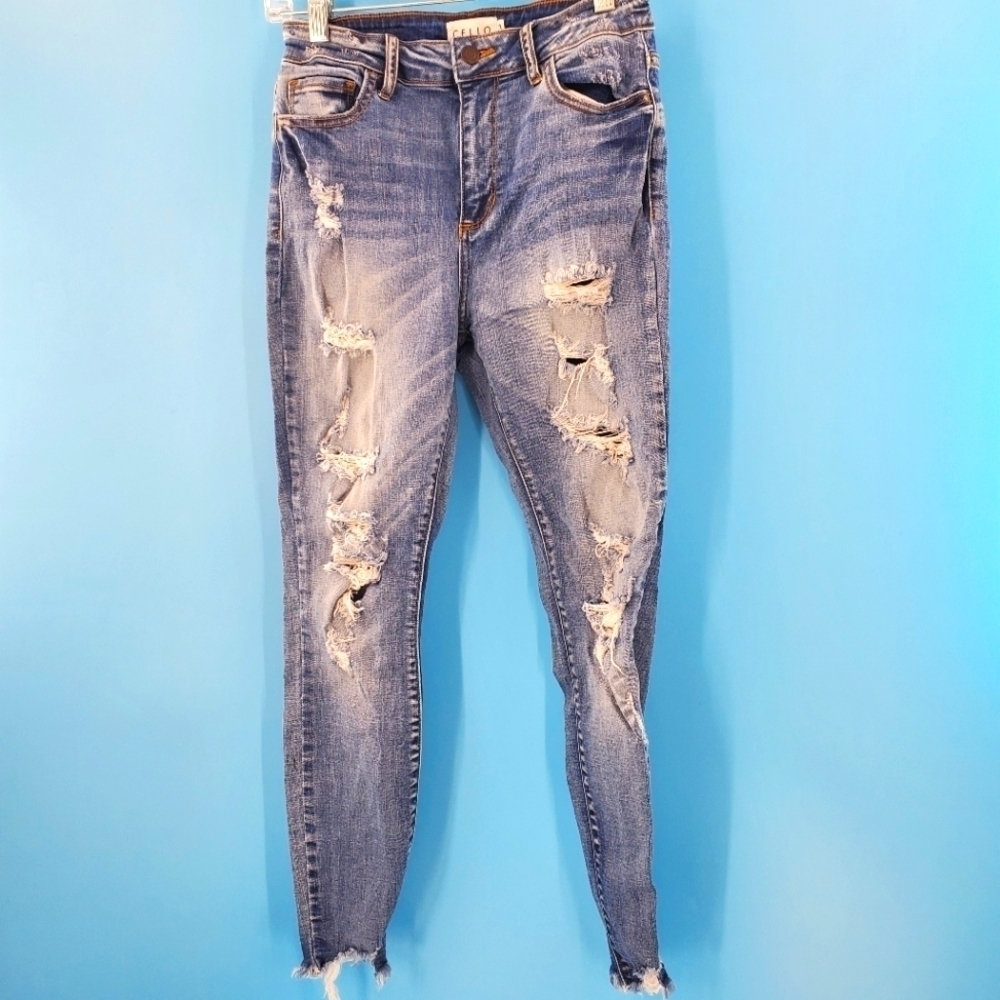 Cello high rise distressed medium wash skinny jeans 3
